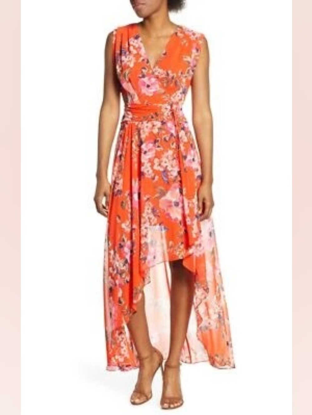 Eliza J Coral Floral Wrap Maxi Dress